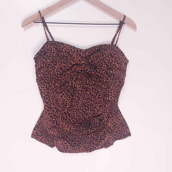Assets by Spanx Brown Leopard Animal Print Twist Bandeau Tankini Top Large - Picture 3 of 7